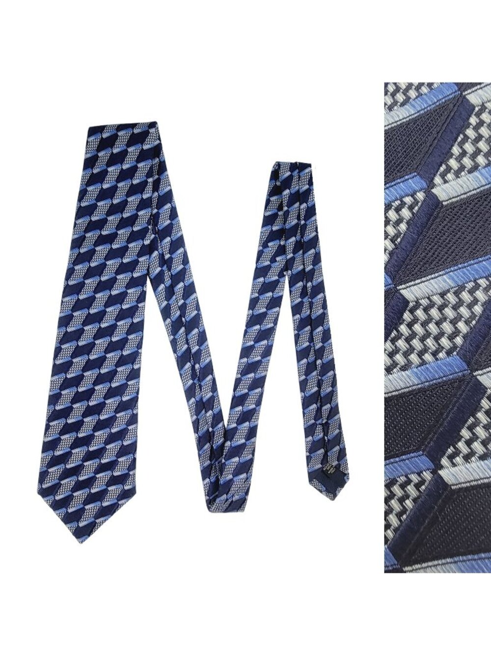 Vintage Ermenegildo Zegna Men's Silk Neck Tie Blue Gray Geometric Patterns
